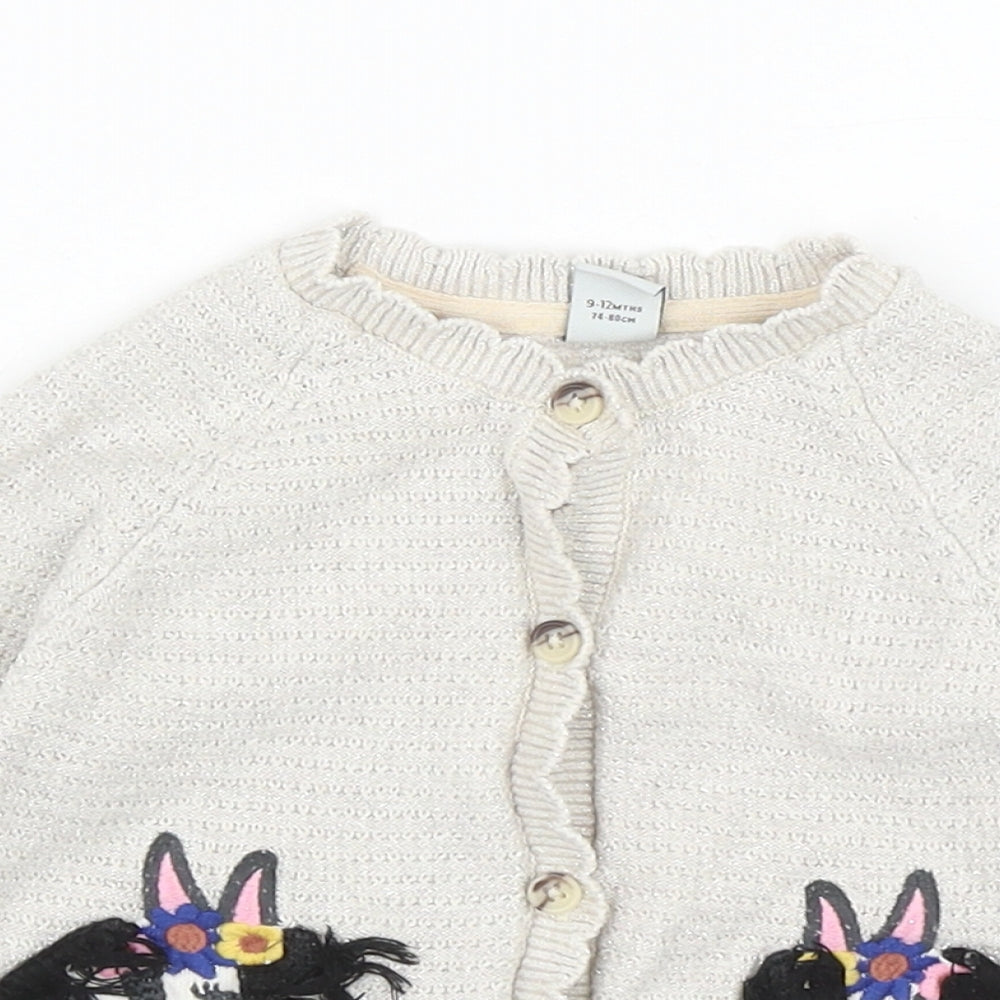 TU Girls Grey Cotton Cardigan Jumper Size 9-12 Months Button - Zebra