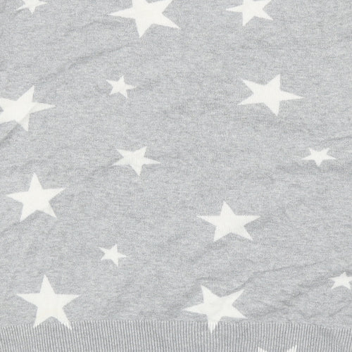 Marks and Spencer Womens Grey V-Neck Geometric Cotton Pullover Jumper Size M - Star