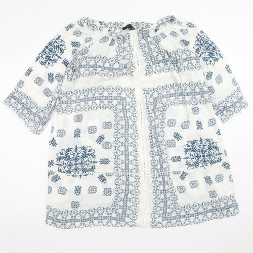 Atmosphere Womens White Geometric Viscose A-Line Size 8 Round Neck Pullover