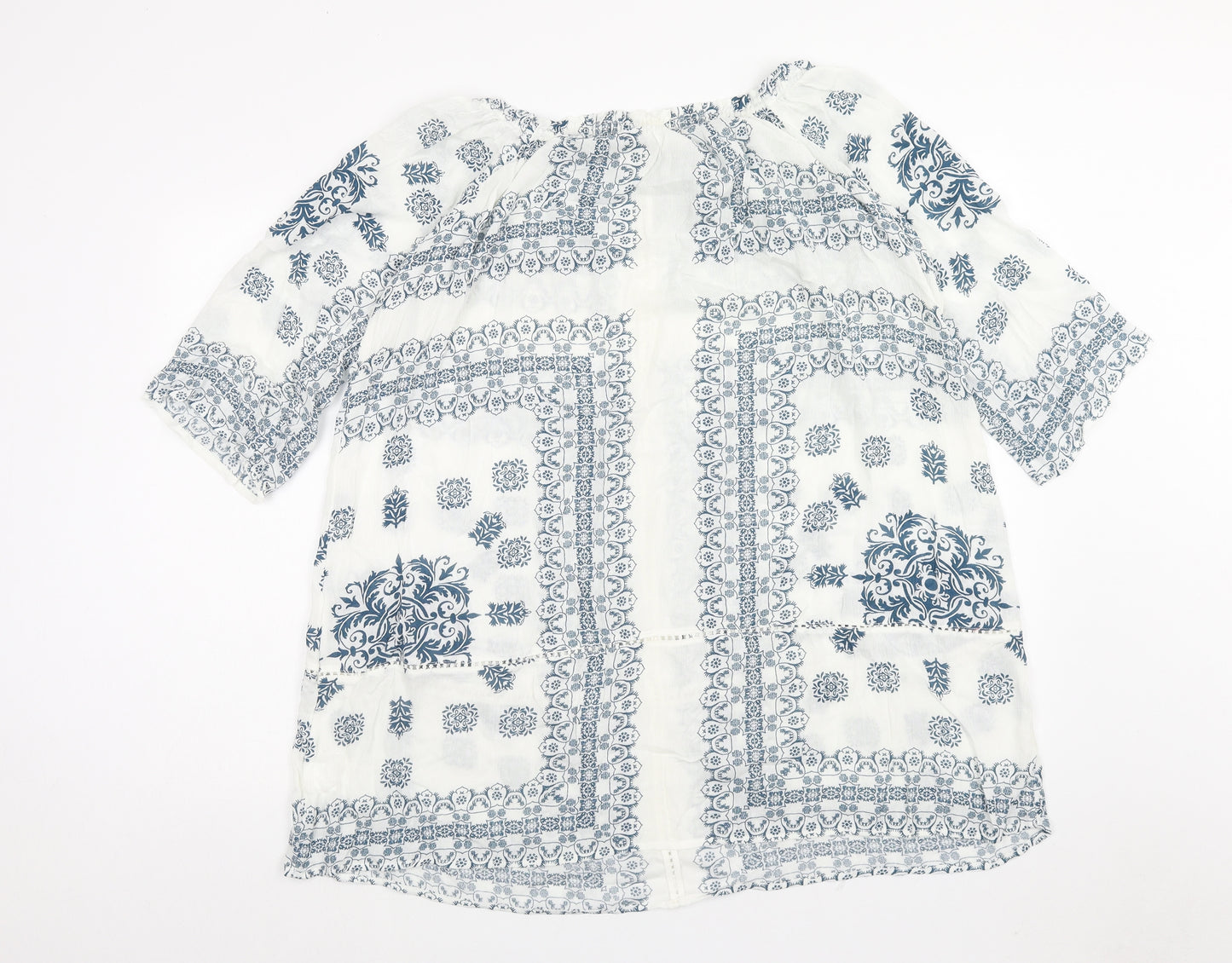 Atmosphere Womens White Geometric Viscose A-Line Size 8 Round Neck Pullover