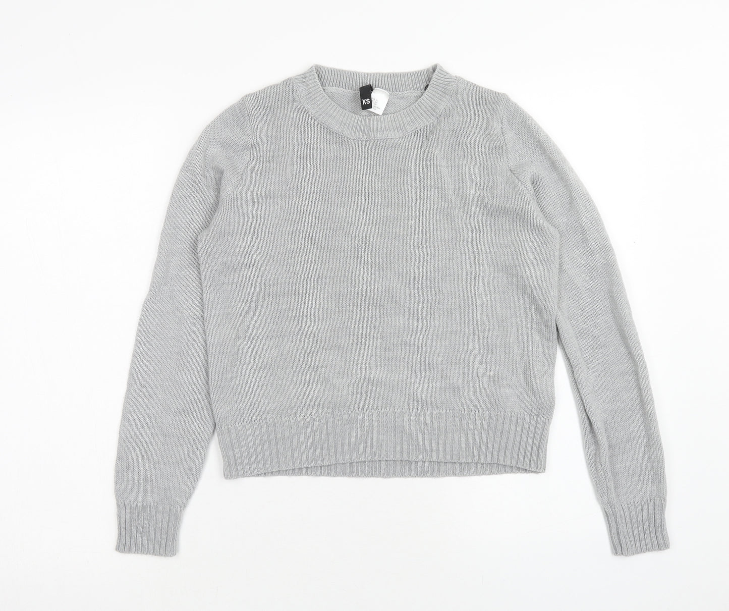 H&M Womens Grey Round Neck Acrylic Pullover Jumper Size XS