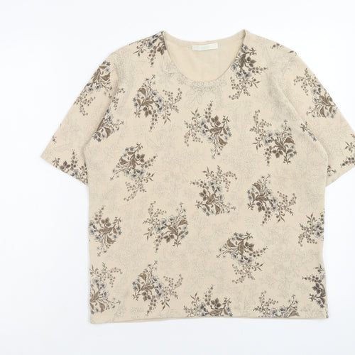 Marks and Spencer Womens Beige Scoop Neck Floral Acrylic Pullover Jumper Size 16