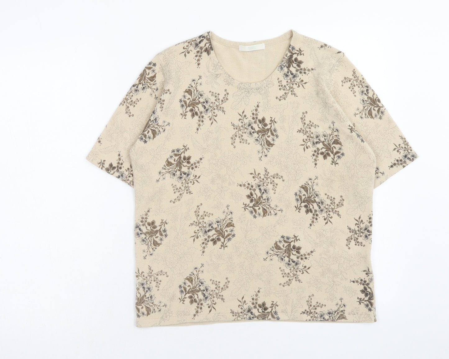 Marks and Spencer Womens Beige Scoop Neck Floral Acrylic Pullover Jumper Size 16