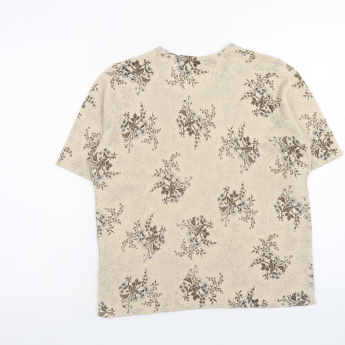 Marks and Spencer Womens Beige Scoop Neck Floral Acrylic Pullover Jumper Size 16