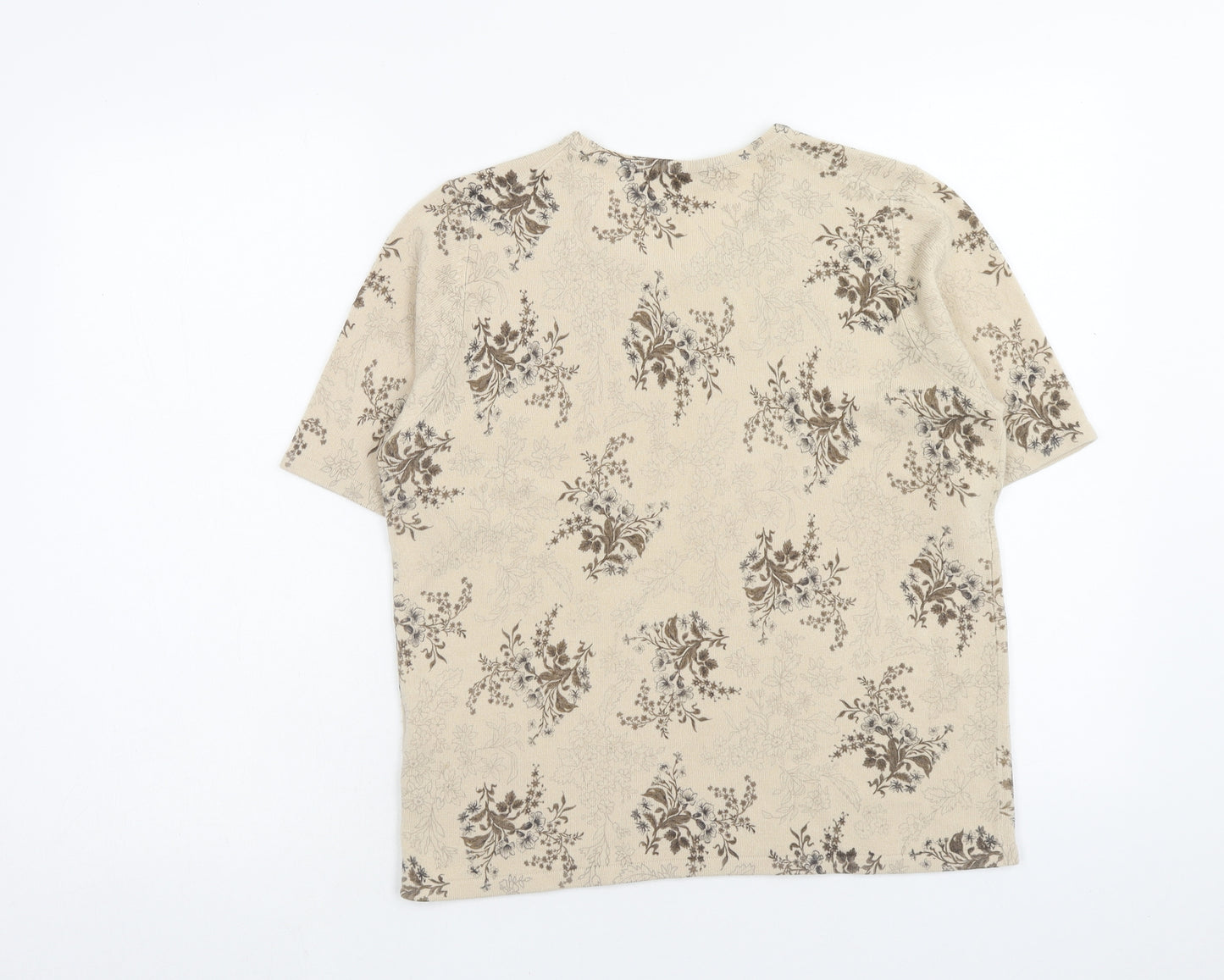 Marks and Spencer Womens Beige Scoop Neck Floral Acrylic Pullover Jumper Size 16