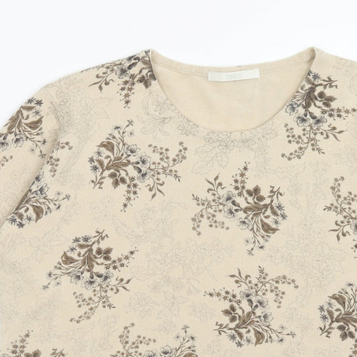 Marks and Spencer Womens Beige Scoop Neck Floral Acrylic Pullover Jumper Size 16