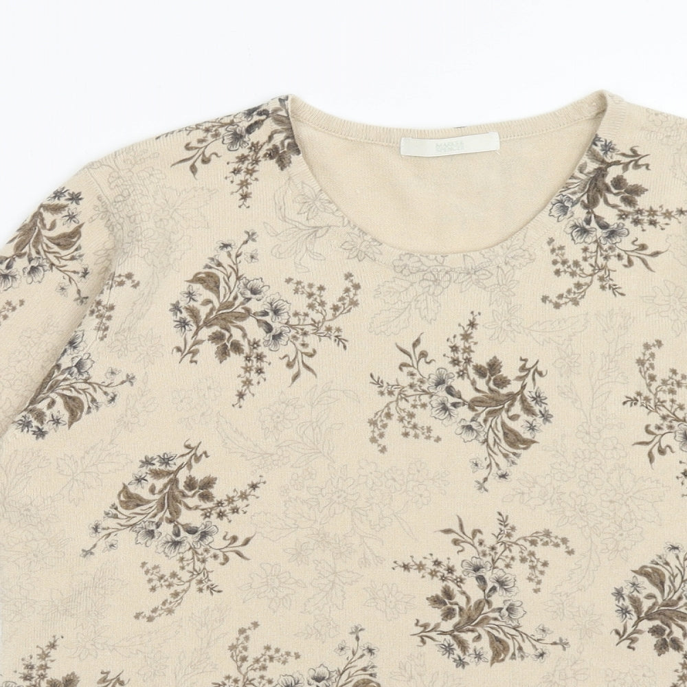 Marks and Spencer Womens Beige Scoop Neck Floral Acrylic Pullover Jumper Size 16