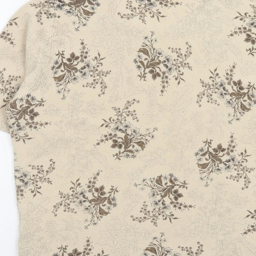 Marks and Spencer Womens Beige Scoop Neck Floral Acrylic Pullover Jumper Size 16