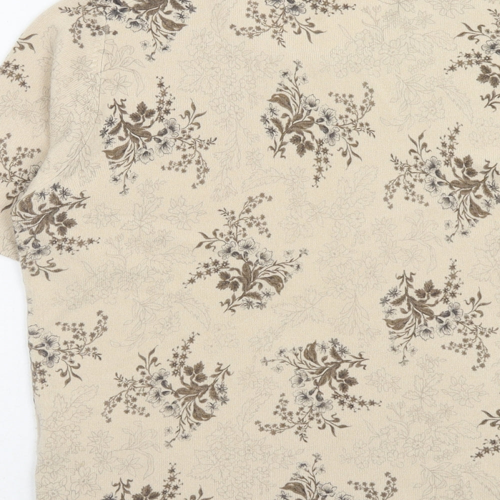 Marks and Spencer Womens Beige Scoop Neck Floral Acrylic Pullover Jumper Size 16