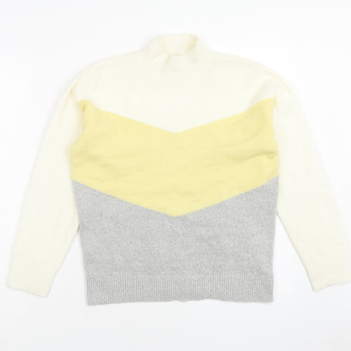 Oasis Womens Multicoloured Mock Neck Acrylic Pullover Jumper Size XS - Colourblock