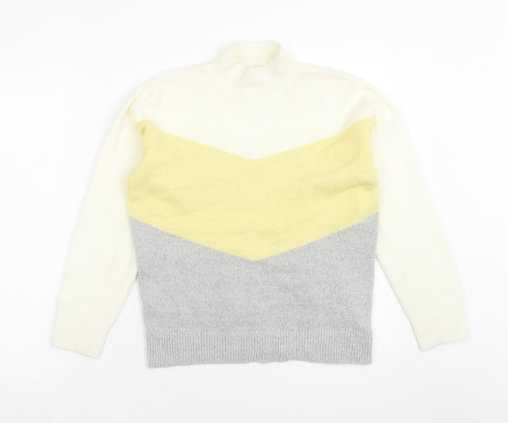 Oasis Womens Multicoloured Mock Neck Acrylic Pullover Jumper Size XS - Colourblock