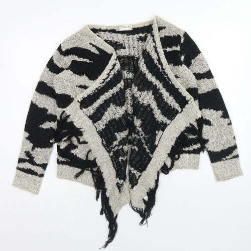 Voulez-Vous Womens Black V-Neck Geometric Acrylic Shrug Jumper Size S