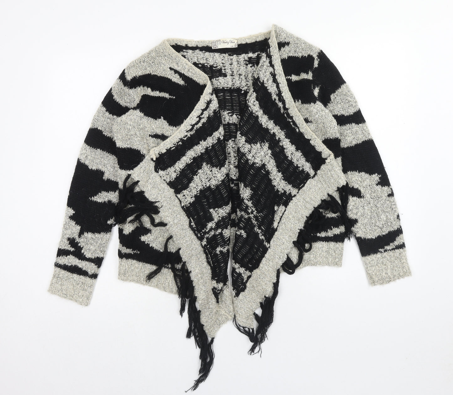 Voulez-Vous Womens Black V-Neck Geometric Acrylic Shrug Jumper Size S