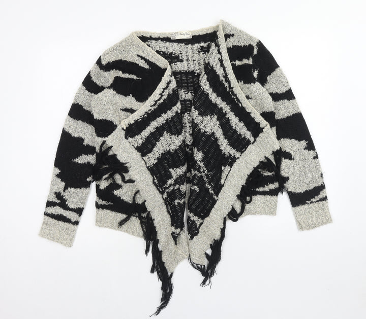 Voulez-Vous Womens Black V-Neck Geometric Acrylic Shrug Jumper Size S