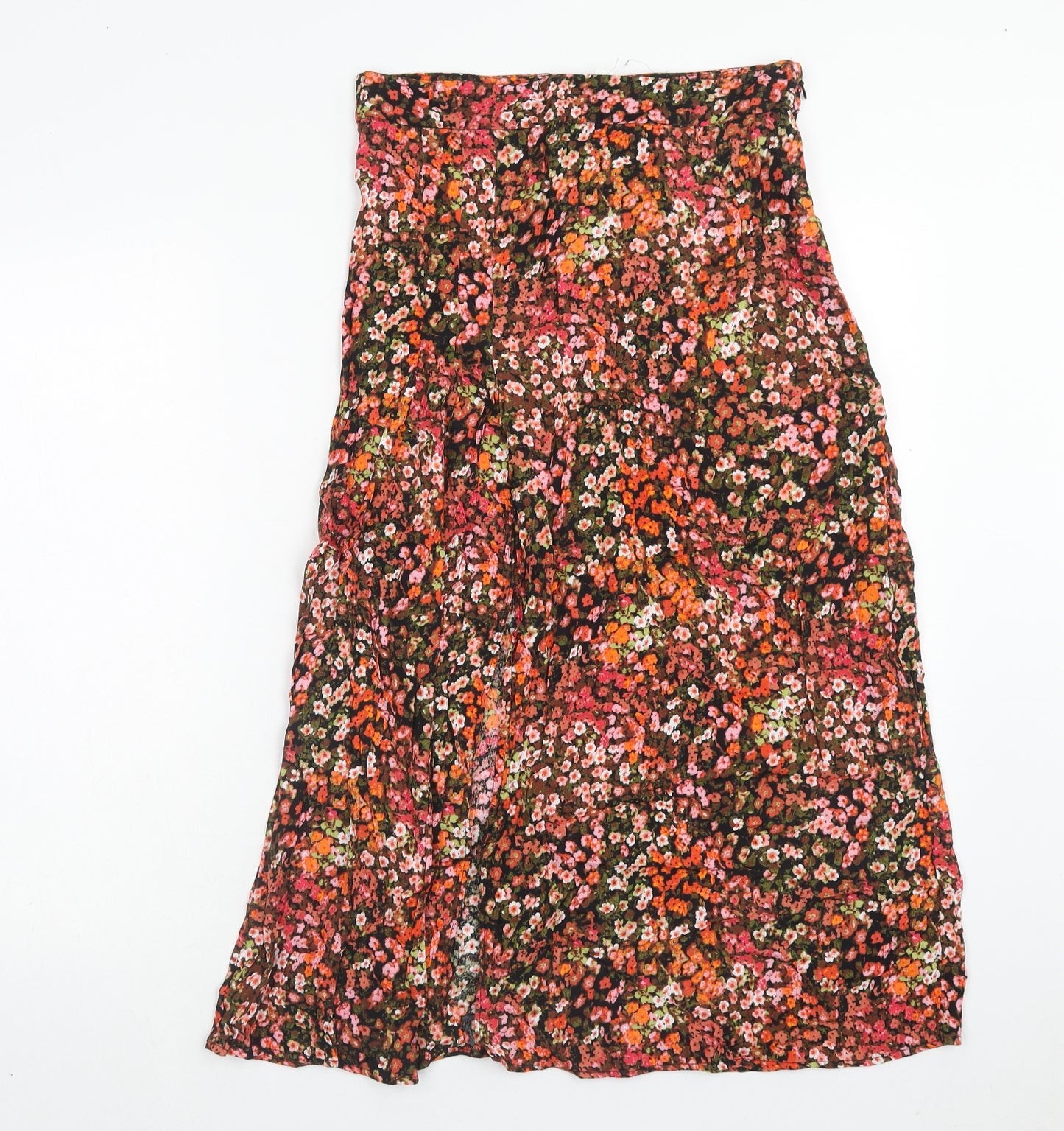 H&M Womens Multicoloured Floral Viscose Swing Skirt Size 12 Zip