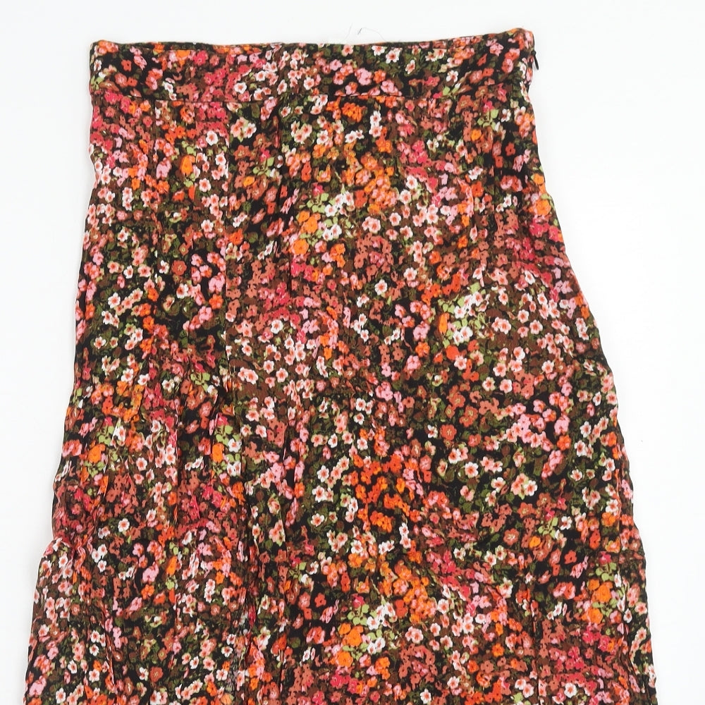 H&M Womens Multicoloured Floral Viscose Swing Skirt Size 12 Zip