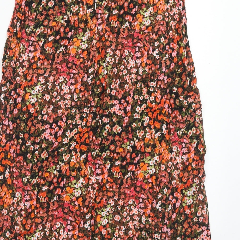 H&M Womens Multicoloured Floral Viscose Swing Skirt Size 12 Zip