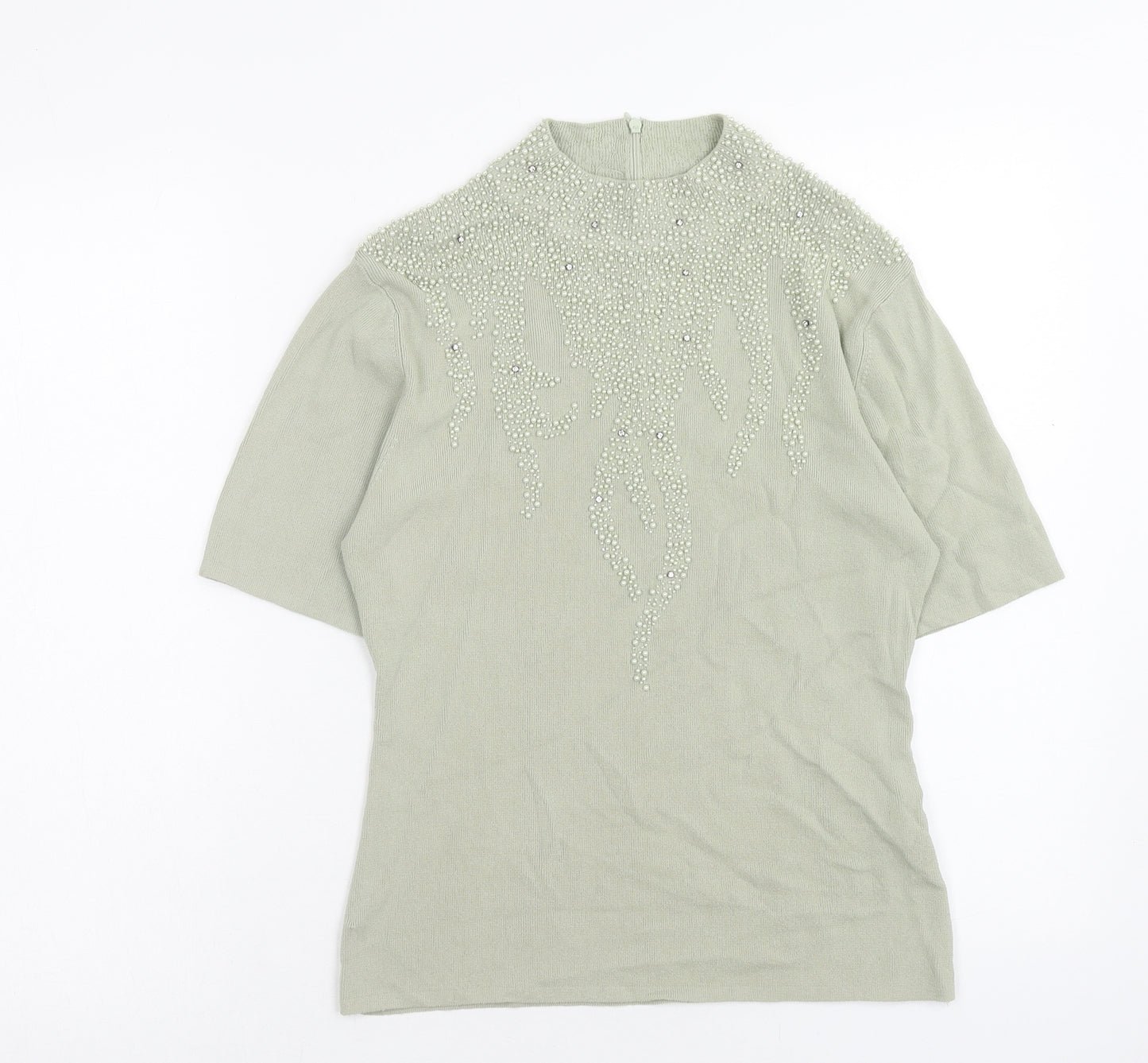 Talisa Womens Green Viscose Basic T-Shirt Size M Mock Neck