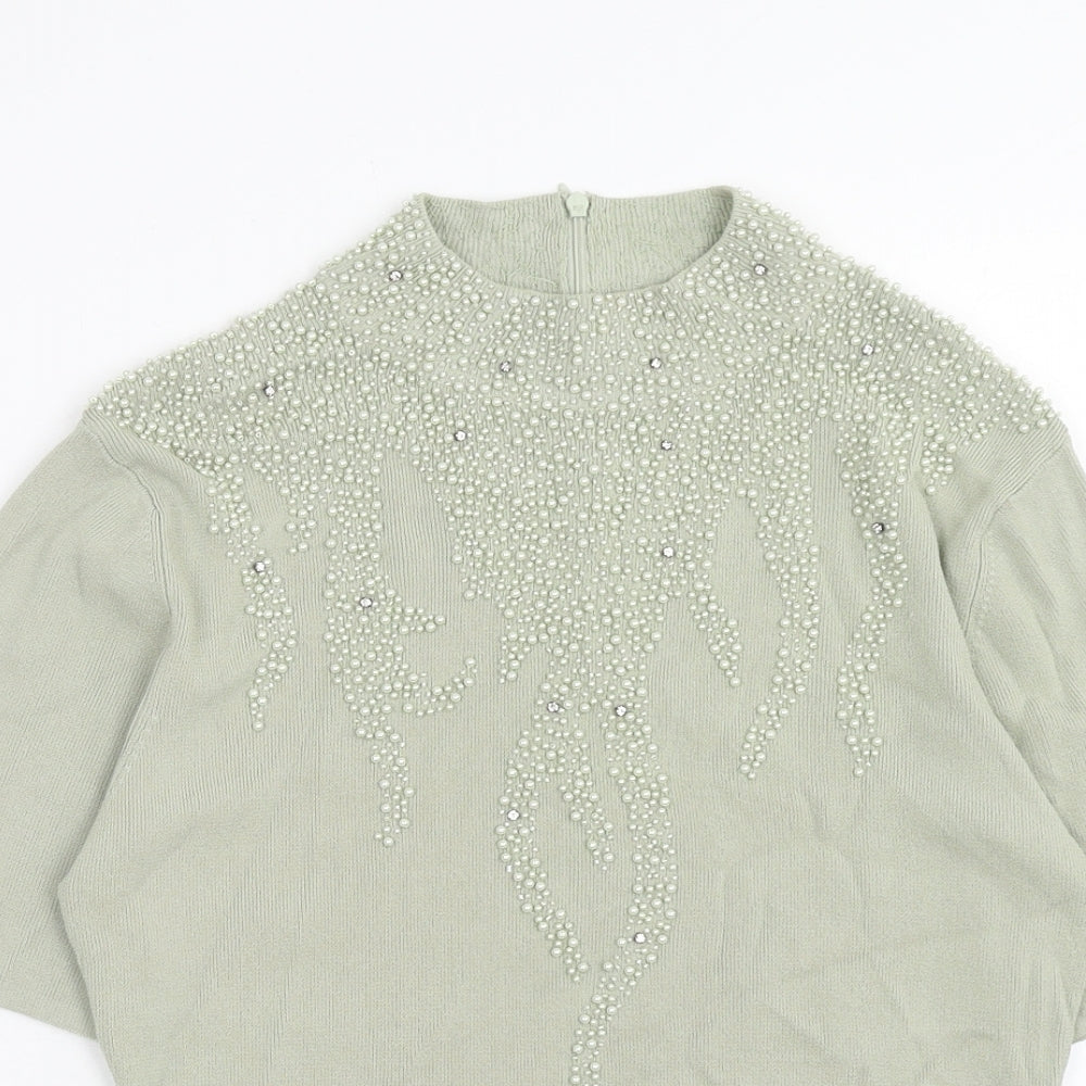 Talisa Womens Green Viscose Basic T-Shirt Size M Mock Neck