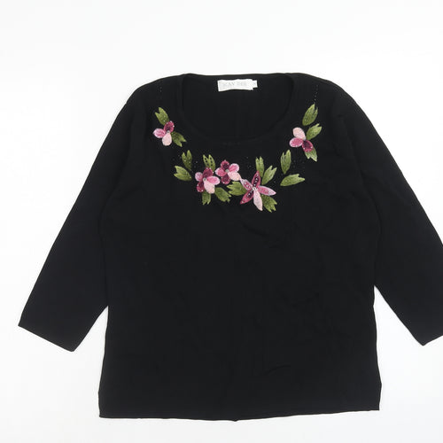 Kay Dee Womens Black Roll Neck Viscose Pullover Jumper Size M - Floral