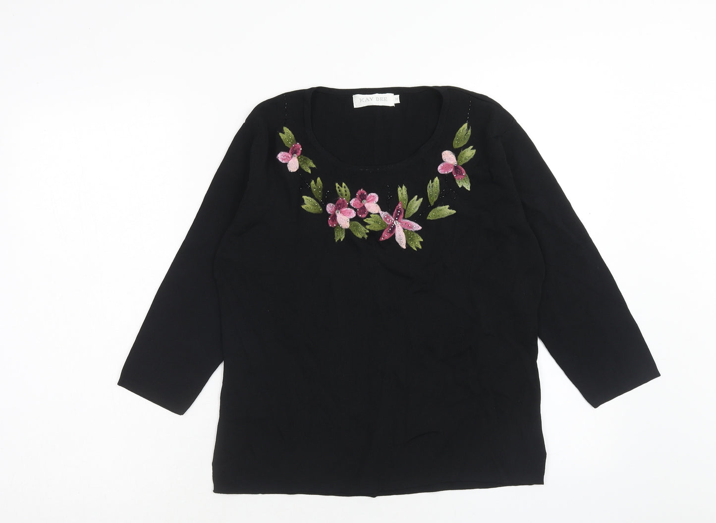 Kay Dee Womens Black Roll Neck Viscose Pullover Jumper Size M - Floral