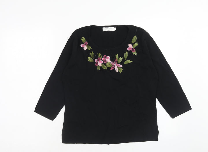 Kay Dee Womens Black Roll Neck Viscose Pullover Jumper Size M - Floral