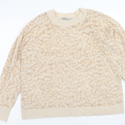 Oasis Womens Beige Roll Neck Geometric Acrylic Pullover Jumper Size L