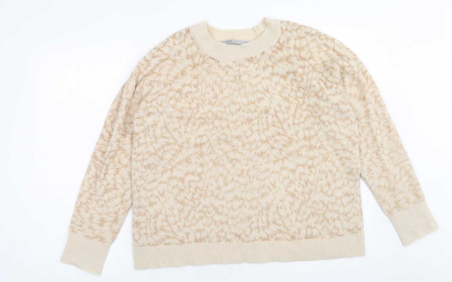Oasis Womens Beige Roll Neck Geometric Acrylic Pullover Jumper Size L