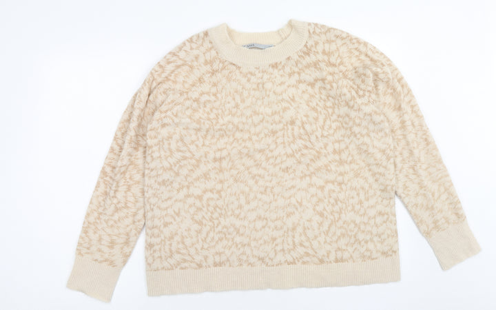 Oasis Womens Beige Roll Neck Geometric Acrylic Pullover Jumper Size L