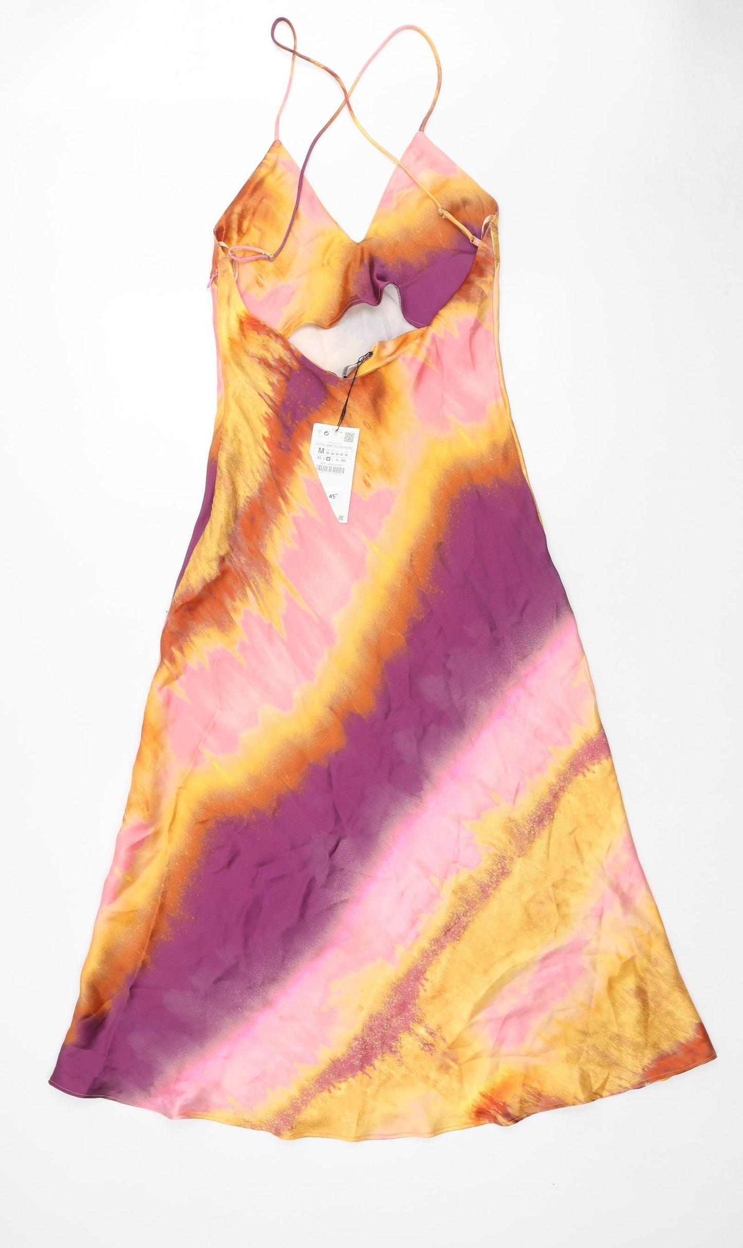Zara Womens Multicoloured Geometric Polyester Slip Dress Size M V-Neck Zip
