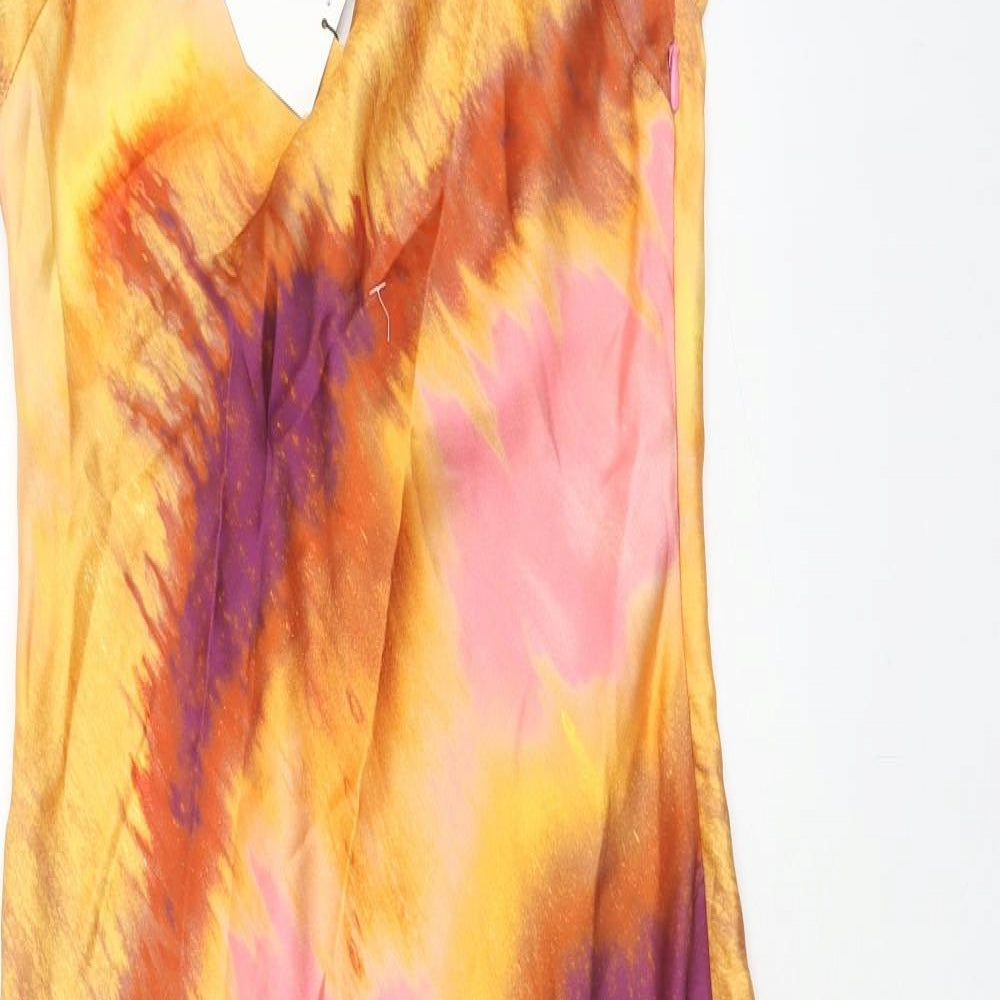 Zara Womens Multicoloured Geometric Polyester Slip Dress Size M V-Neck Zip