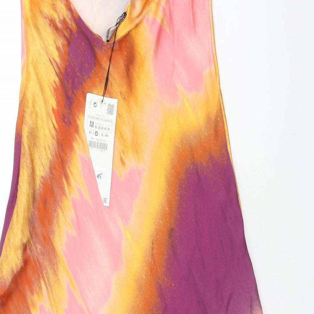 Zara Womens Multicoloured Geometric Polyester Slip Dress Size M V-Neck Zip