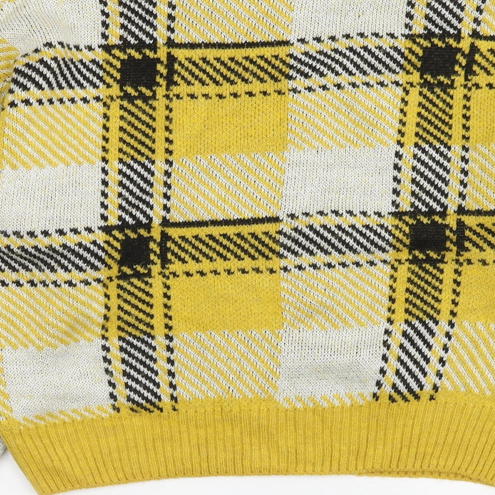 New Look Womens Yellow Scoop Neck Plaid Acrylic Pullover Jumper Size S