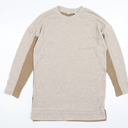 TU Womens Brown Scoop Neck Polyester Pullover Jumper Size 8 - Ribbed