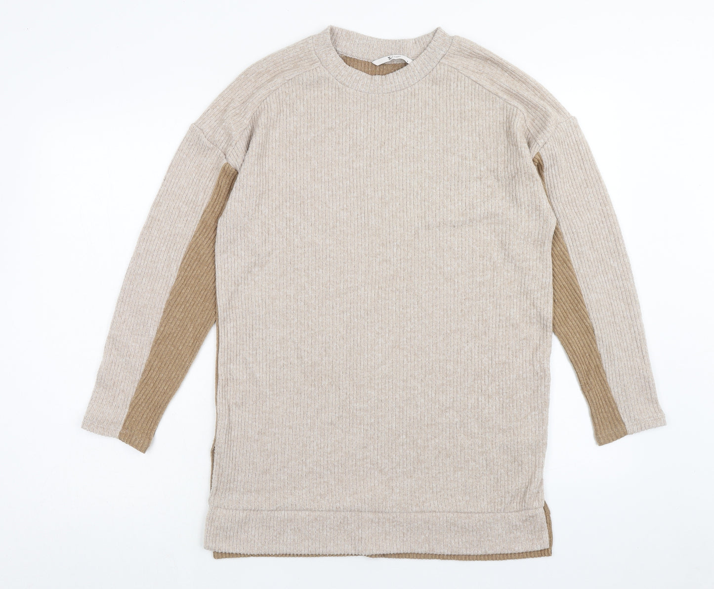 TU Womens Brown Scoop Neck Polyester Pullover Jumper Size 8 - Ribbed