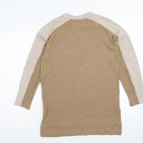 TU Womens Brown Scoop Neck Polyester Pullover Jumper Size 8 - Ribbed