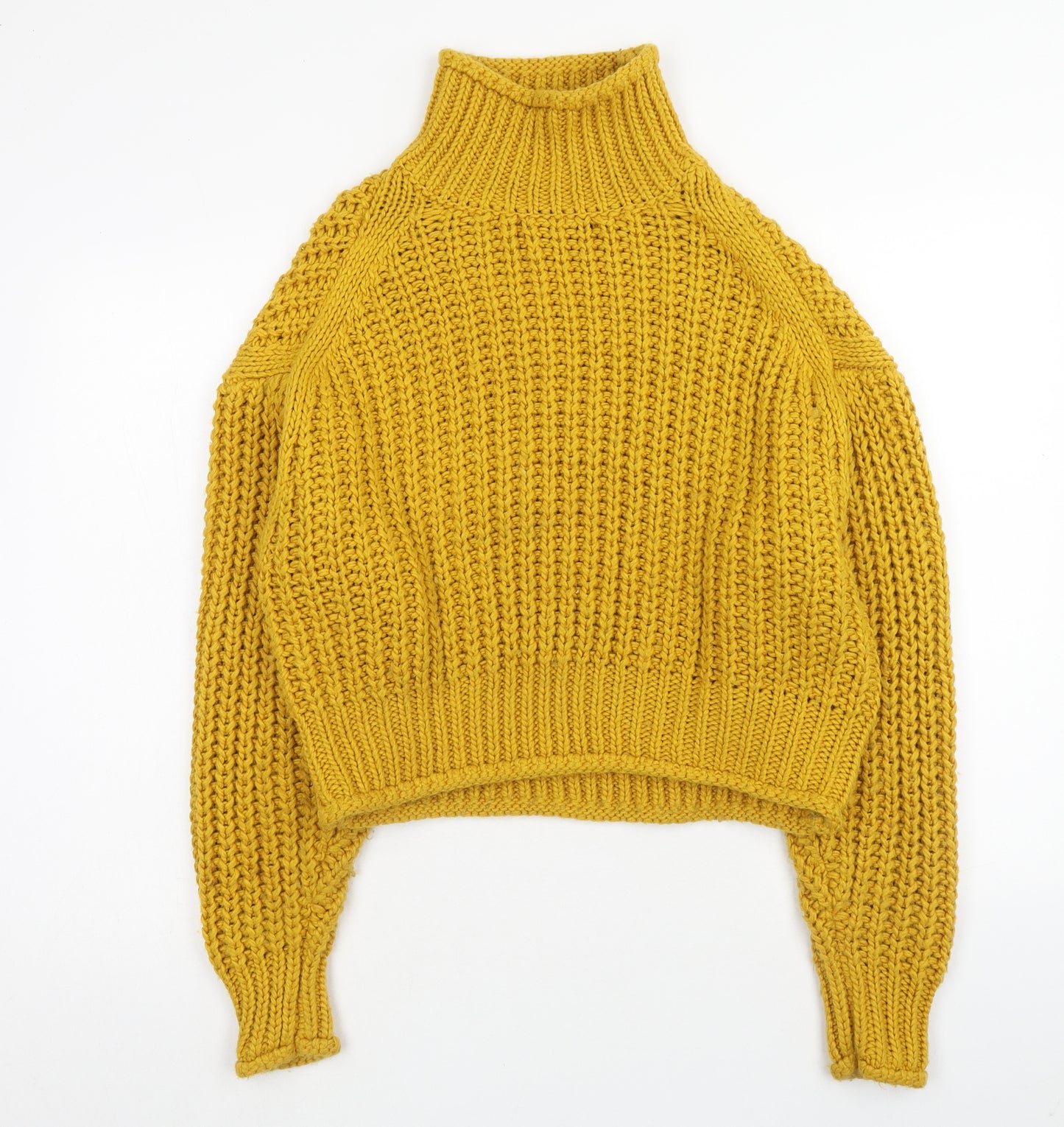 H&M Womens Yellow High Neck Acrylic Pullover Jumper Size S - Cropped