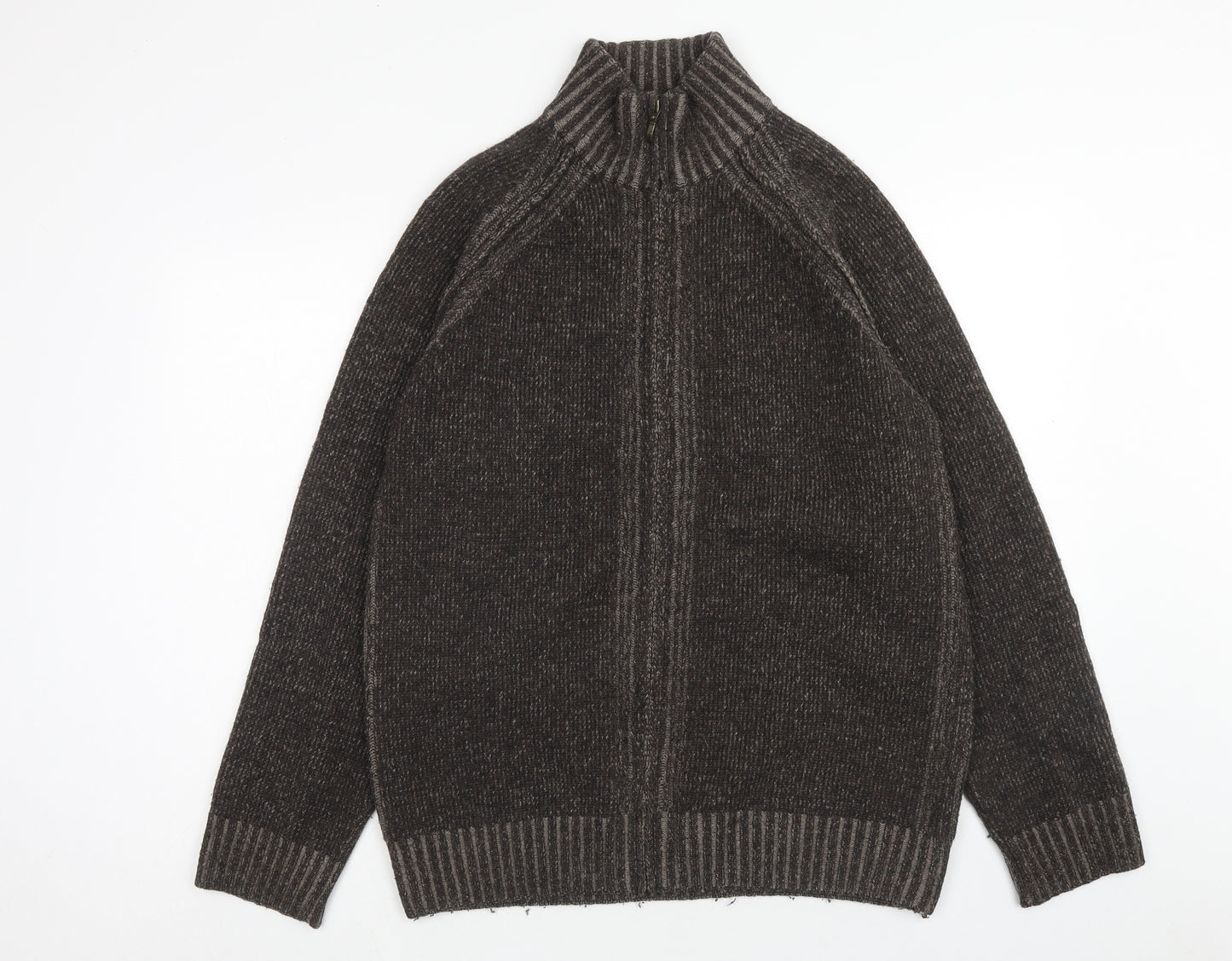 Maine Mens Brown High Neck Wool Full Zip Jumper Size M