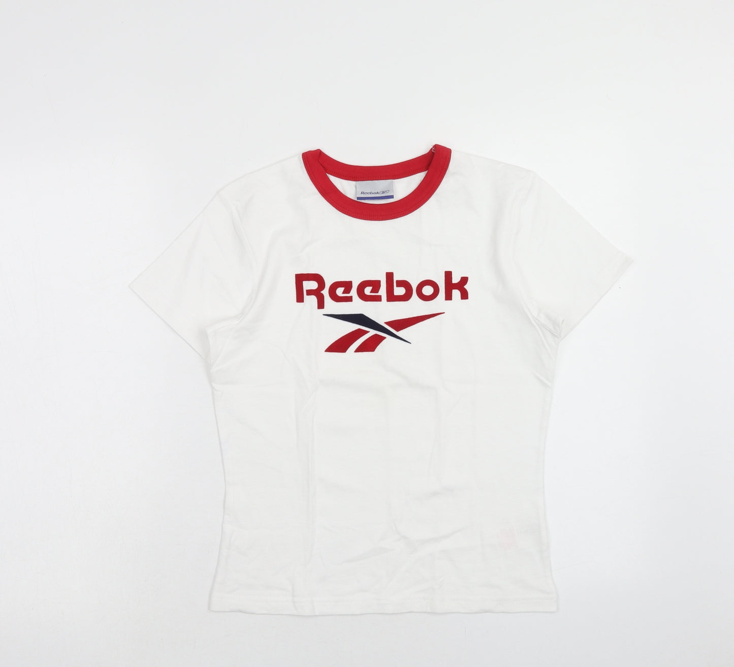 Reebok Womens White Cotton Basic T-Shirt Size 14 Round Neck