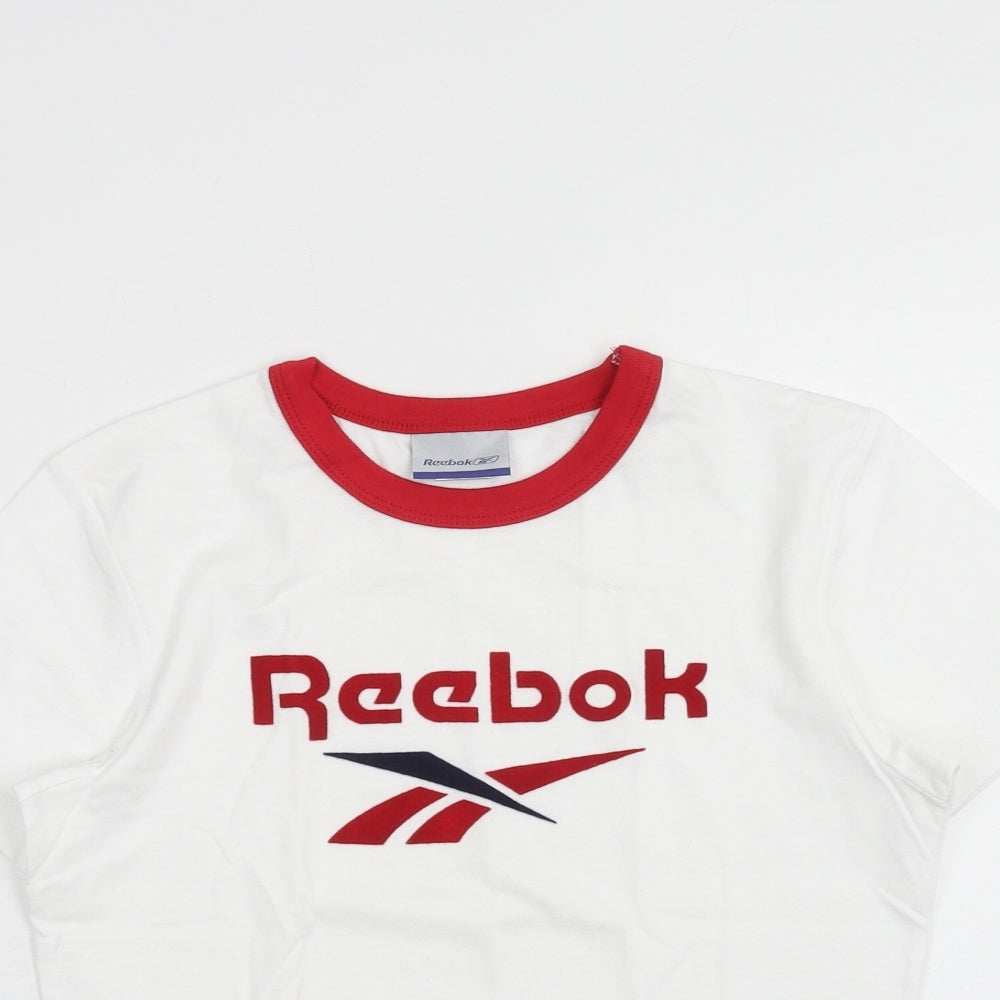 Reebok Womens White Cotton Basic T-Shirt Size 14 Round Neck