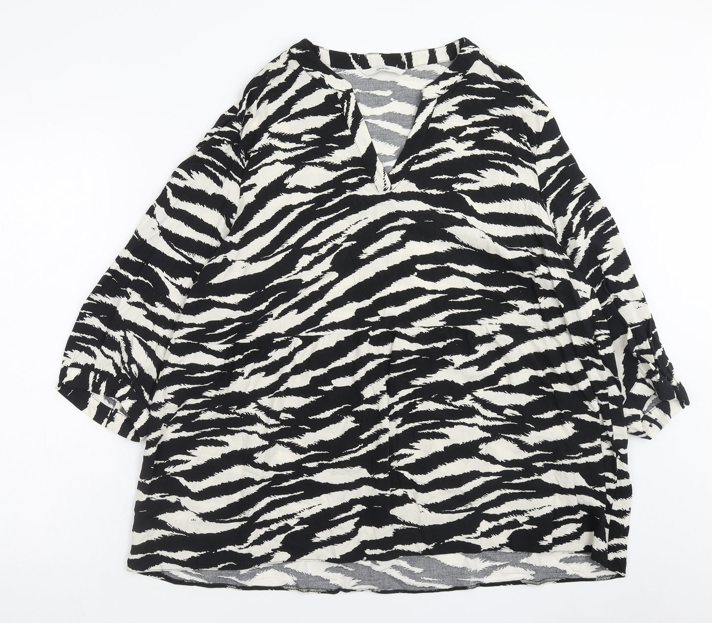 George Womens Black Animal Print Viscose Basic Blouse Size 20 V-Neck - Zebra Print