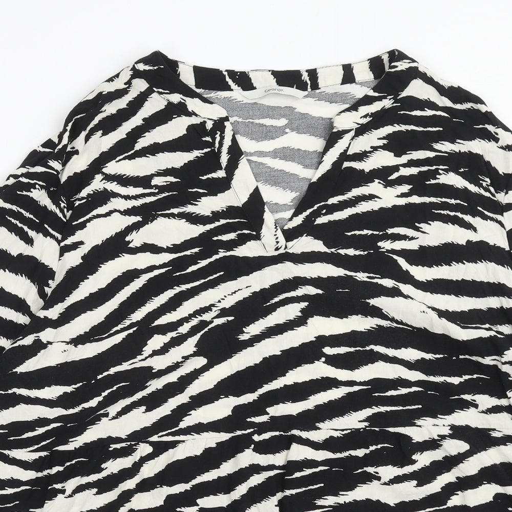 George Womens Black Animal Print Viscose Basic Blouse Size 20 V-Neck - Zebra Print