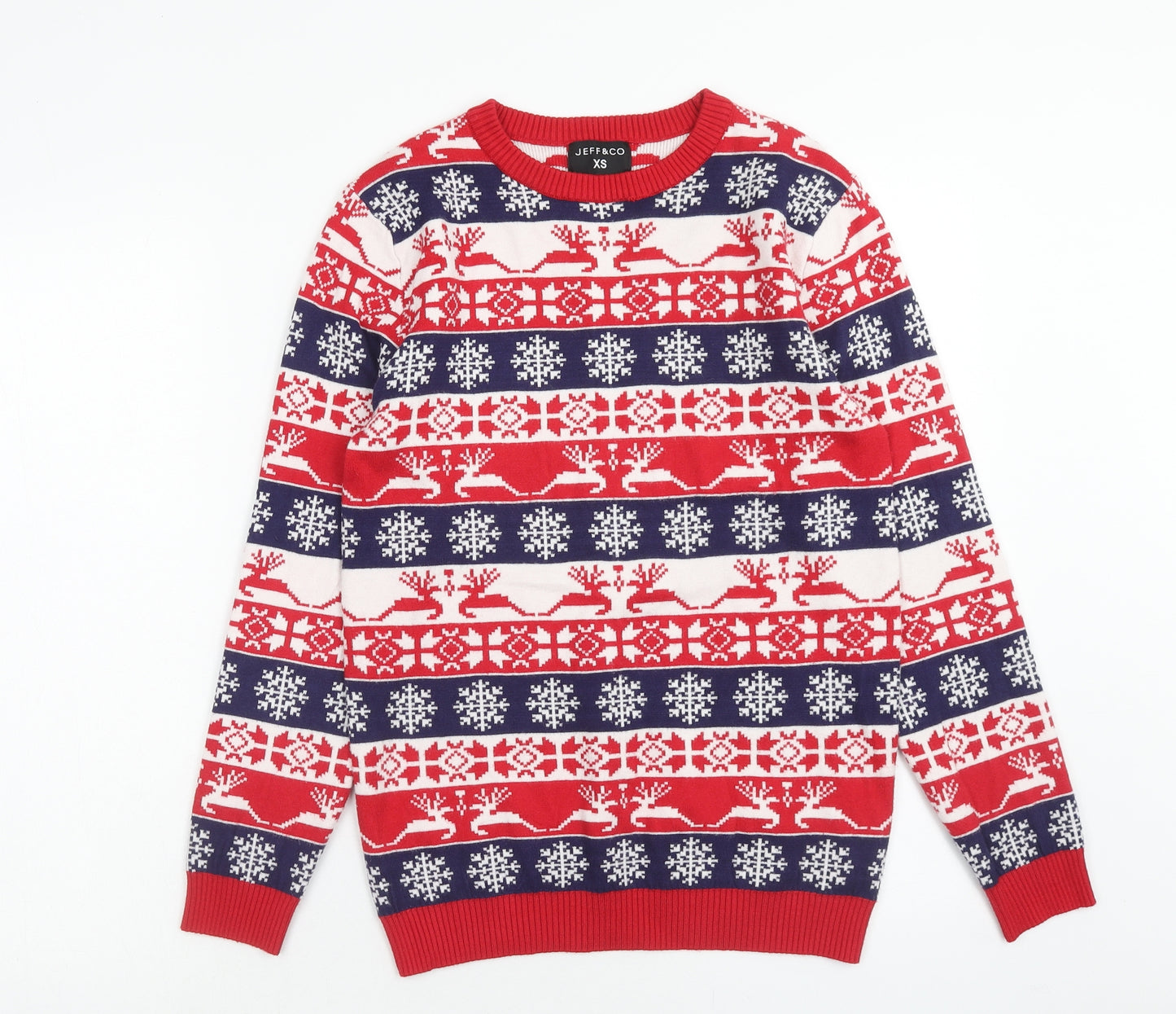 JEFF&CO Womens Multicoloured Scoop Neck Fair Isle Viscose Pullover Jumper Size XS - Christmas