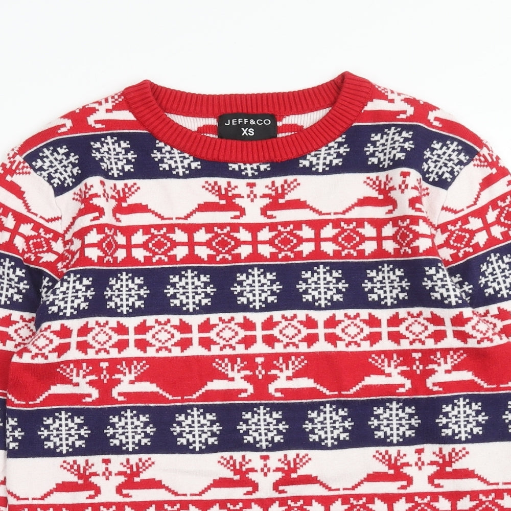 JEFF&CO Womens Multicoloured Scoop Neck Fair Isle Viscose Pullover Jumper Size XS - Christmas