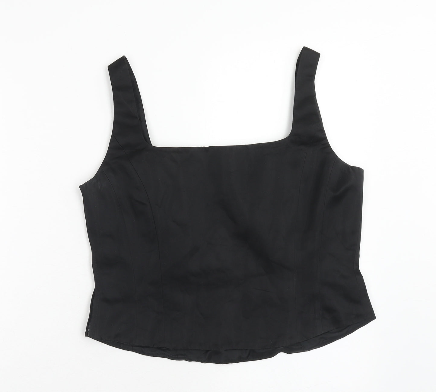 Debenhams Womens Black Acetate Cropped Tank Size 14 Square Neck