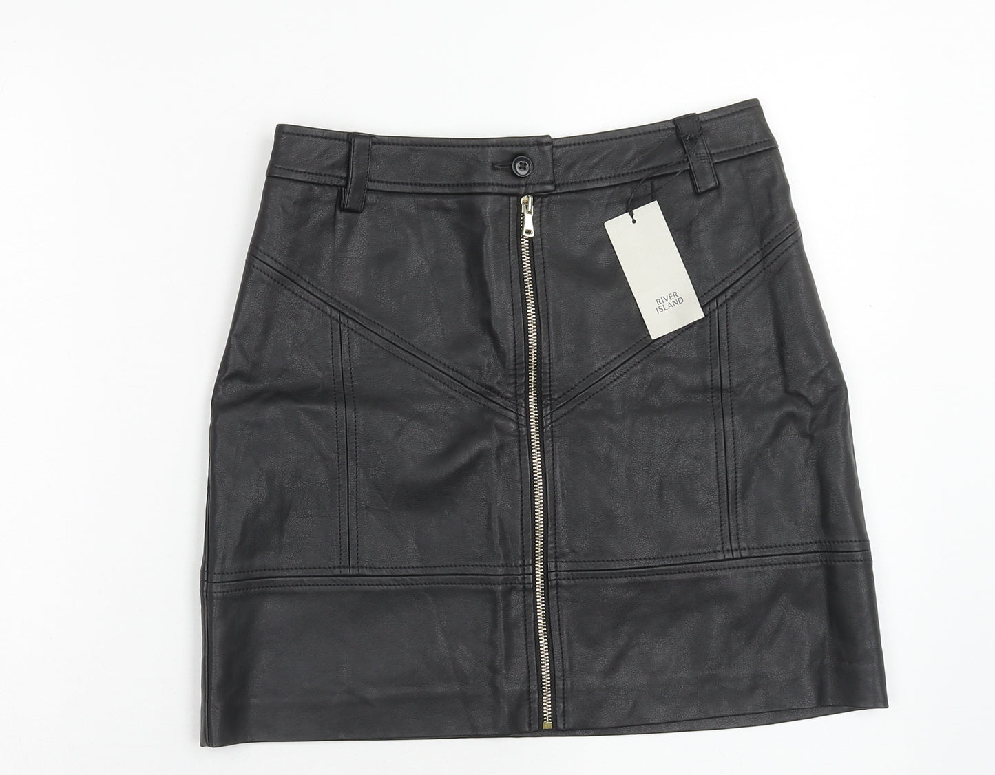 River Island Womens Black Polyurethane Mini Skirt Size 8 Zip