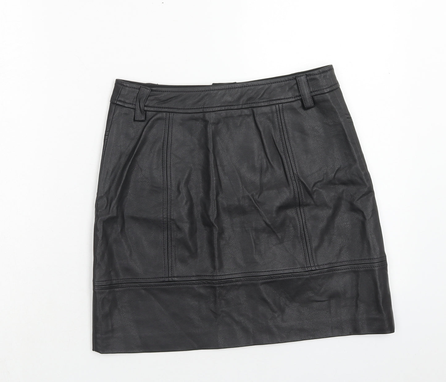 River Island Womens Black Polyurethane Mini Skirt Size 8 Zip