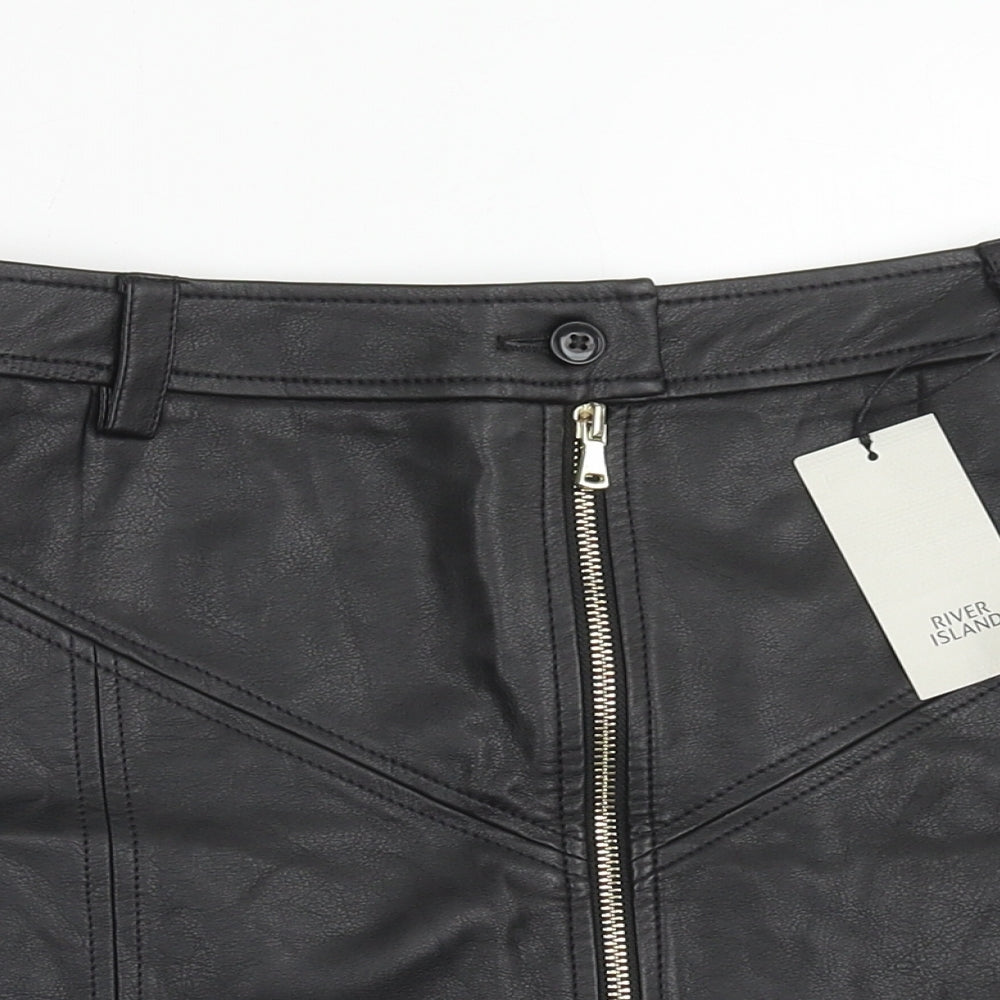 River Island Womens Black Polyurethane Mini Skirt Size 8 Zip