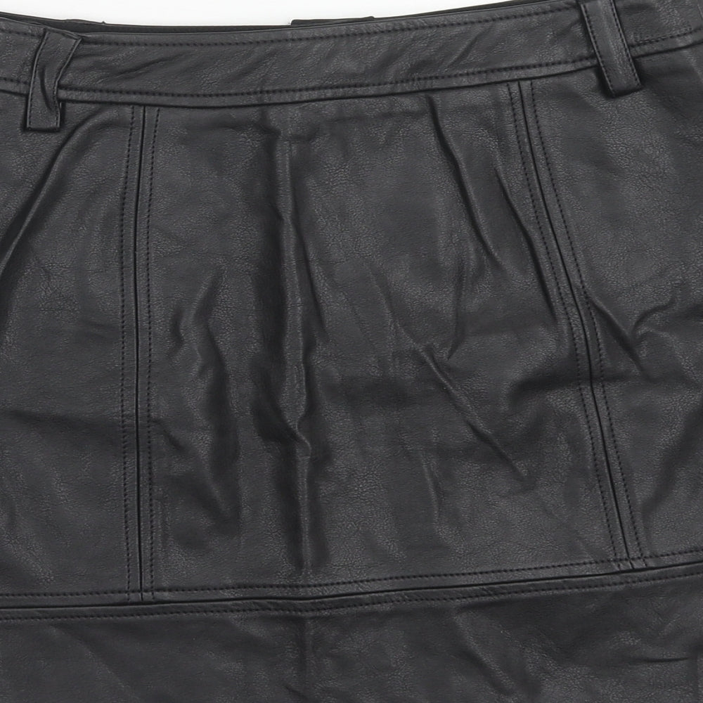 River Island Womens Black Polyurethane Mini Skirt Size 8 Zip