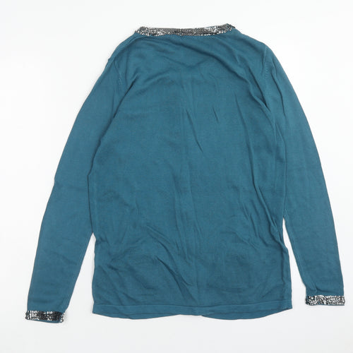Joanna Hope Womens Blue Scoop Neck Cotton Cardigan Jumper Size 12
